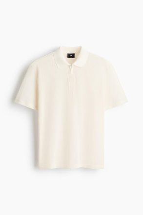 H&M Regular Fit Hole-knit Polo Shirt in Cream at Nordstrom, Size Xx-Large