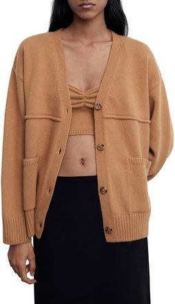 Mango Patch Pocket V-Neck Cardigan in Caramel at Nordstrom, Size X-Small