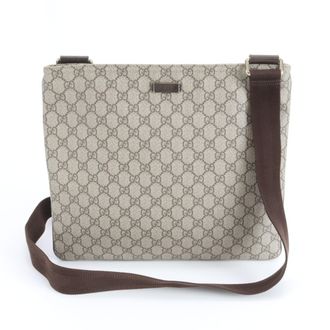 Gucci Brown Leather Coated Canvas Messenger Bag Shoulder Bag (Pre-Owned)