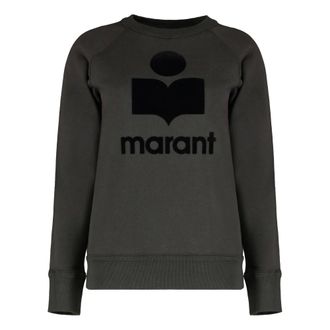Isabel Marant Hoodies & sweatvesten, Dames, Zwart, S, Katoen, Fluweel Logo Sweatshirt Geribbelde Randen