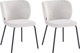Beliani Conjunto De 2 Sillas De Comedor Tapizadas Sin Reposabrazos Dise&ntilde;o Retro Base De Metal Blanco Crema Calera