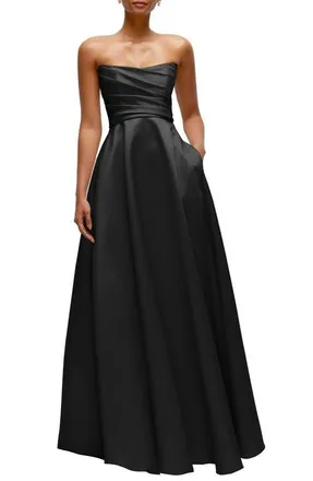The Dessy Group Ruched Strapless Gown in Black at Nordstrom, Size 24W