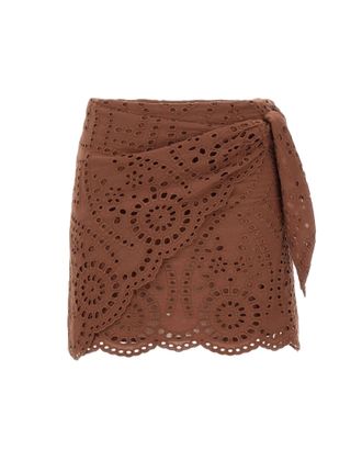 MC2 Saint Barth Earthy Brown Eyelet Mini Skirt