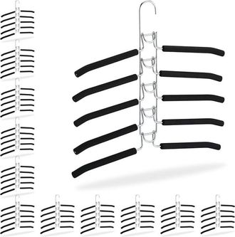 Relaxdays Set 12 Perchas Ahorra Espacio Antideslizantes, Colgador M&uacute;ltiple 5 Prendas, Compacta, 39x40,5x2cm, Plateado Y Negro