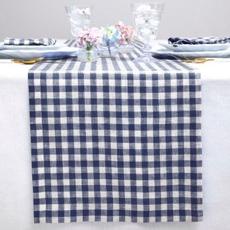 Solino Home Linen Table Runner for Dining Table, Holiday and Everyday Table Decor - Gingham Check in Navy at Nordstrom, Size Xx-Small