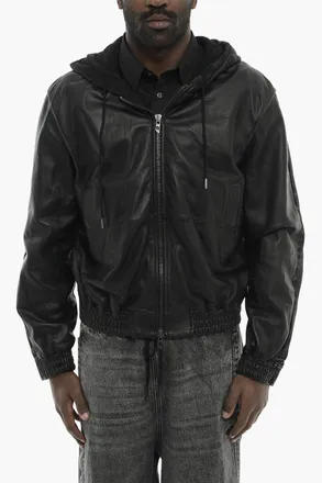Diesel Leather And Denim Jacket L-OCHS With Hood Diesel