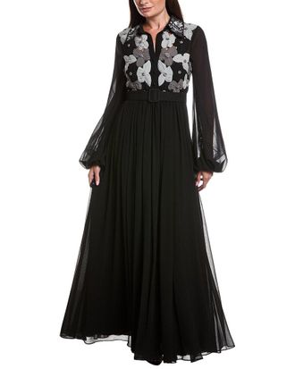 Badgley Mischka Floral Embroidered Shirt Dress