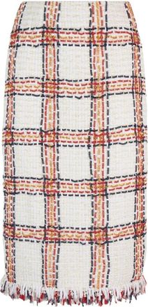 Elisabetta Franchi Beige Tweed Fringe Kokerrok - Dames - Kokerrokken - Veelkleurig - S - Tweed - Rokken