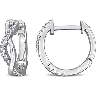 Delmar Lab-Created Moissanite Twist Huggie Hoop Earrings in White/silver at Nordstrom Rack