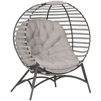OUTSUNNY Egg Chair w/ Cushion Steel Frame and Side Pocket - Light Grey | TJ Hughes