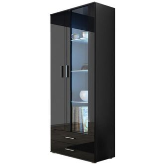 Mirjan24 Mobilier1 - Estanter&iacute;a Tornola 105, Negro + Negro brillante, Con cajones, Con puertas, Cerrable, Aglomerado laminado, Vidrio, N&uacute;mero de puertas: 0