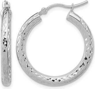 Diamond2Deal 14k Gold Diamond-cut 3x25mm Round Hoop Earrings