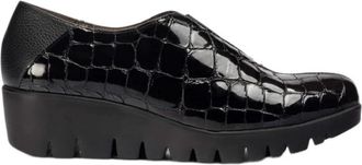 Wonders Fly 40 Wedge Loafer - Dames - Sleehakken - Zwart - 42 EU - Leer - Schoenen