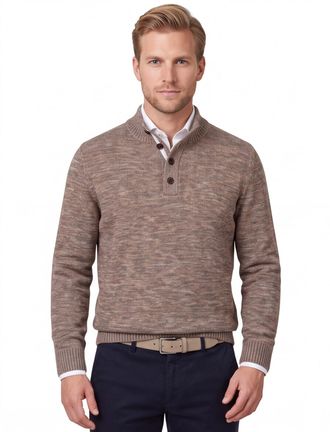 Fynch-Hatton Fynch Hatton Buttoned Troyer trui bruin gemeleerd