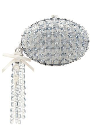 Self Portrait Oval Crystal-embellished Satin Clutch - Grey - One Size