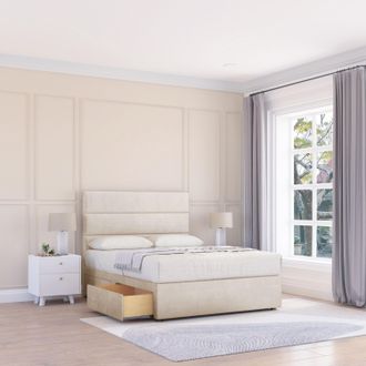 Sloomy Texas Divan Bed Base No Drawers & 26 Struts Headboard in Cream | Size: Super King