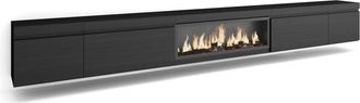 Skraut Home Mueble tv efecto madera negro 368x35x45cm chimenea efecto fuego