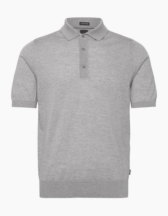 HUGO BOSS Mens H-Nolano Fine Merino Knitted Grey Polo Shirt - Size: 42