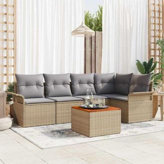 vidaXL Conjunto De Sof&aacute; De Jard&iacute;n 6 Pcs Beige Polirat&aacute;n Vidaxl