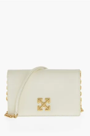 Off-white Leather Mini Bag JITNEY 0.5 with Gold Monogram and Removable size One
