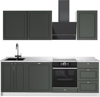 Vicco Mueble De Cocina Fame-line, Verde Dorado Casa De Campo/blanco, 230 Cm, Et M&aacute;rmol, Vicco