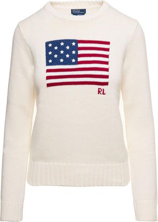 Polo Ralph Lauren White Graphic Crew Neck Sweater
