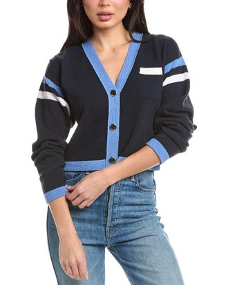 St. John Two Stripe Wool-Blend Cardigan Top