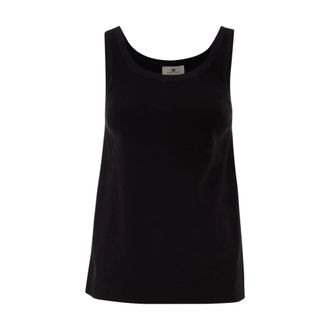Elisabetta Franchi Tops, Dames, Zwart, XS, Gebreide top met glanzende viscose banden