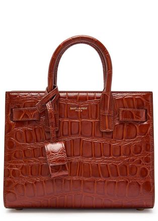 Saint Laurent Sac De Jour Nano Crocodile-effect Leather top Handle bag - Tan - One Size