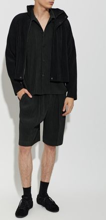Homme Pliss&eacute; Issey Miyake Pleated Sweatshirt With Turtleneck, Mens, Black