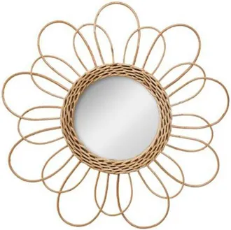 OEM Espejo Decorativo De Rat&aacute;n flor De 38 Cm, Color Natural