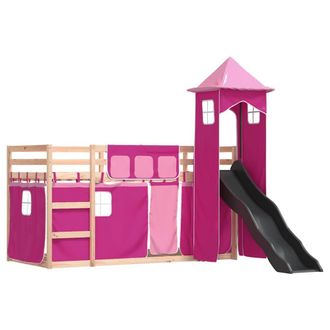 Berkfield Home Elegant Bunk Bed without Mattress with Slide & Curtains Pink 80