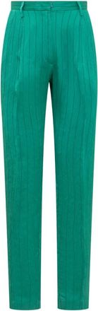Forte_Forte Gestreepte Straight Leg Broek - Dames - Straight fit broeken - Groen - XS - Broeken