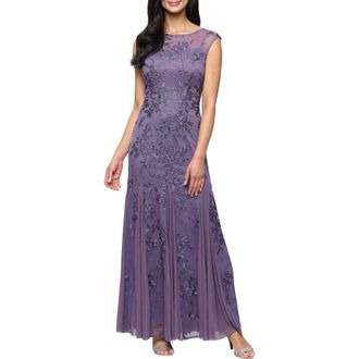Alex Evenings Embroidered Trumpet Gown in Icy Orchid at Nordstrom, Size 16