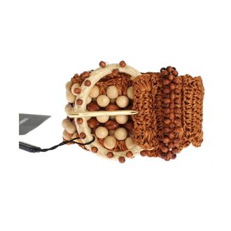 Dolce & Gabbana Belts, female, Brown, Size: ONE SIZE Raffia Wood Beaded Wide Waist Belt