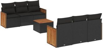 vidaXL Set De Comedor De Jard&iacute;n 7 Pzas Y Cojines Rat&aacute;n Sint&eacute;tico Negro Vidaxl