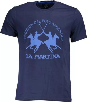 La Martina Blauw Katoenen T-Shirt- Korte Mouwen- Regular Fit - Heren - T-shirts - Blauw - M - Katoen - Tops