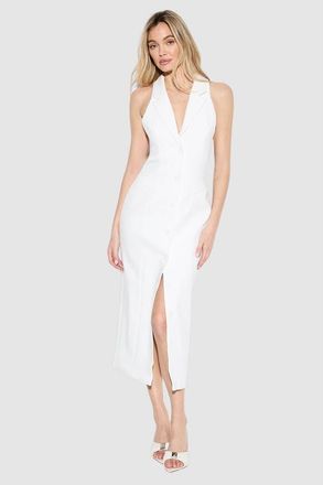 Misspap Premium Open Back Waistcoat Midi Dress in Ivory at Nordstrom, Size 12