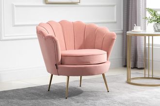 Birlea Pink Velvet Armchair Birlea Ariel Easy Accent Coral Fabric Gold Vintage Design