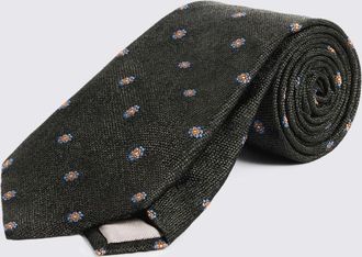 Moss Dark Green Silk Orange Floral Tie