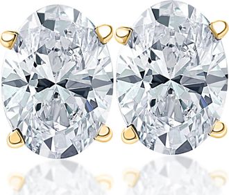 Pompeii3 2 Ct Lab Grown Oval Shape Diamond Studs 14k Yellow Gold Earrings Size: Free Style