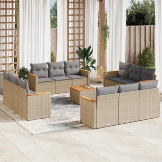 vidaXL Juego De Sof&aacute;s Jard&iacute;n Con Cojines Beige Mezcla 13 Pzas Rat&aacute;n Pe Vidaxl