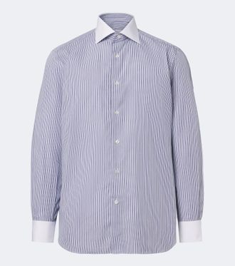 Brioni Camisa de popel&iacute;n de algod&oacute;n a rayas