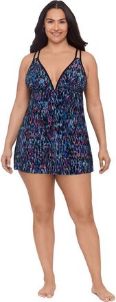 Trimshaper Tracey Adjustable Side-Tie Coverage Plus Size Swimdress in Mystic Skin at Nordstrom, Size 16W