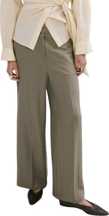 Mango High Waist Wide Leg Pants in Khaki Green at Nordstrom, Size 10