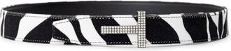 Tom Ford Womens Zebra Print Rhinestone Buckle Belt - White Leather - Size 85 cm