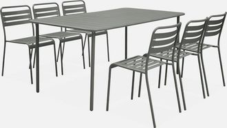 Sweeek Set Mesa De Jard&iacute;n Bistr&oacute; De Acero Con 6 Sillas, 160cm