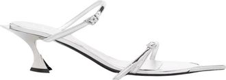 MUGLER Zilveren Leren Sandalen met Hak - Dames - Muiltjes - Grijs - 36 EU - Leer - Schoenen