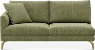 Castlery Lena Left Arm 2 Seater Sofa Customized, (Washed Chenille) Moss (Brass Legs), Machine Washable, Removable Covers for Green