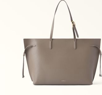 Furla Ava Tote L Muddy Gray Grey Double Pebble Calf Leather Woman